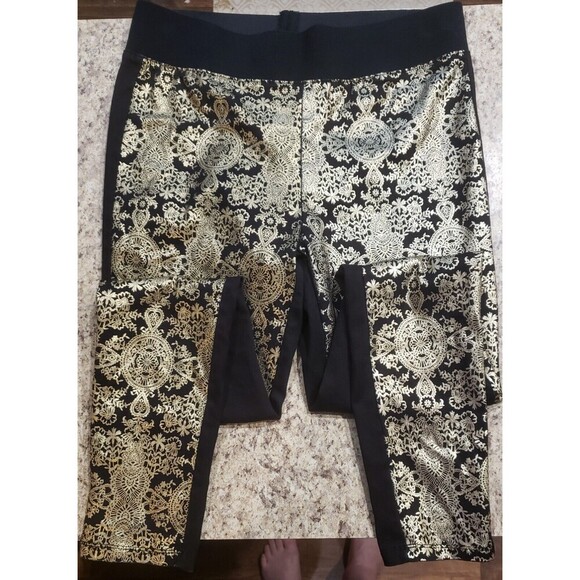 BISOU BISOU BLACK/GOLD COTTON KNIT LEGGINGS, Size Large, Worn Once - Picture 4 of 4